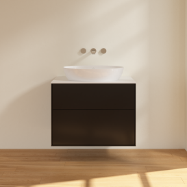 Тумба под раковину Villeroy & Boch Finion 80х50,1 см с подсветкой МДФ черный матовый лак/стекло белое матовое G99100PD