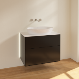 Тумба под раковину Villeroy & Boch Finion 80х50,1 см с подсветкой МДФ черный матовый лак/стекло белое матовое G99100PD