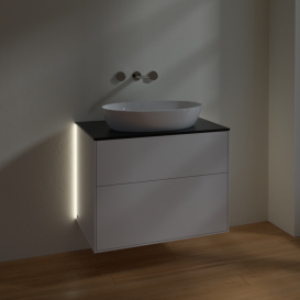 Тумба под раковину Villeroy & Boch Finion 80х50,1 см с подсветкой МДФ глянцевый белый лак/стекло черное матовое G99200GF