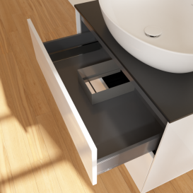 Тумба под раковину Villeroy & Boch Finion 80х50,1 см с подсветкой МДФ глянцевый белый лак/стекло черное матовое G99200GF