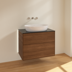 Тумба под раковину Villeroy & Boch Finion 80х50,1 см с подсветкой МДФ шпон грецкого ореха/стекло черное матовое G99200GN