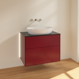 Тумба под раковину Villeroy & Boch Finion 80х50,1 см с подсветкой МДФ пион матовый лак/стекло черное матовое G99200HB