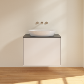 Тумба под раковину Villeroy & Boch Finion 80х50,1 см с подсветкой МДФ белый матовый лак/стекло черное матовое G99200MT