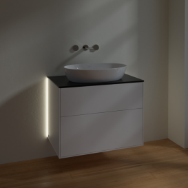 Тумба под раковину Villeroy & Boch Finion 80х50,1 см с подсветкой МДФ белый матовый лак/стекло черное матовое G99200MT