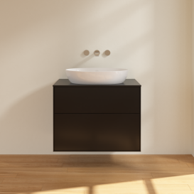 Тумба под раковину Villeroy & Boch Finion 80х50,1 см с подсветкой МДФ черный матовый лак/стекло черное матовое G99200PD