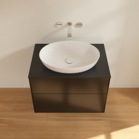 Тумба под раковину Villeroy & Boch Finion 80х50,1 см с подсветкой МДФ черный матовый лак/стекло черное матовое G99200PD