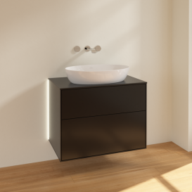 Тумба под раковину Villeroy & Boch Finion 80х50,1 см с подсветкой МДФ черный матовый лак/стекло черное матовое G99200PD