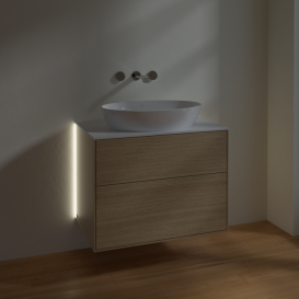 Тумба под раковину Villeroy & Boch Finion 80х50,1 см с подсветкой МДФ шпон дуба/стекло белое матовое G99100PC