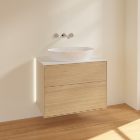 Тумба под раковину Villeroy & Boch Finion 80х50,1 см с подсветкой МДФ шпон дуба/стекло белое матовое G99100PC