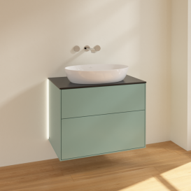 Тумба под раковину Villeroy & Boch Finion 80х50,1 см с подсветкой МДФ оливковый матовый лак/стекло черное матовое G99200GM