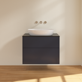 Тумба под раковину Villeroy & Boch Finion 80х50,1 см с подсветкой МДФ темно-синий матовый лак/стекло черное матовое G99200HG