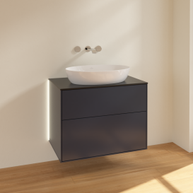 Тумба под раковину Villeroy & Boch Finion 80х50,1 см с подсветкой МДФ темно-синий матовый лак/стекло черное матовое G99200HG