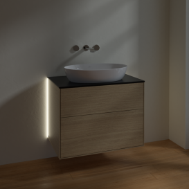 Тумба под раковину Villeroy & Boch Finion 80х50,1 см с подсветкой МДФ шпон дуба/стекло черное матовое G99200PC