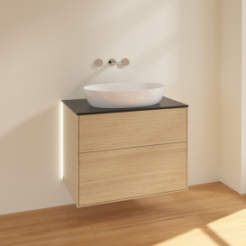 Тумба под раковину Villeroy & Boch Finion 80х50,1 см с подсветкой МДФ шпон дуба/стекло черное матовое G99200PC