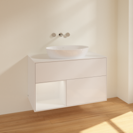 Тумба под раковину Villeroy & Boch Finion 100х50,1 см с подсветкой МДФ глянцевый белый лак/стекло белое матовое FA11GFGF