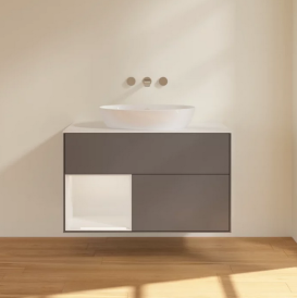 Тумба под раковину Villeroy & Boch Finion 100х50,1 см с подсветкой МДФ антрацит матовый лак/стекло белое матовое FA11GFGK