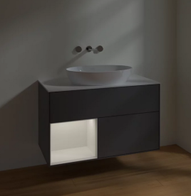 Тумба под раковину Villeroy & Boch Finion 100х50,1 см с подсветкой МДФ антрацит матовый лак/стекло белое матовое FA11GFGK