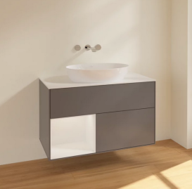 Тумба под раковину Villeroy & Boch Finion 100х50,1 см с подсветкой МДФ антрацит матовый лак/стекло белое матовое FA11GFGK