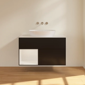 Тумба под раковину Villeroy & Boch Finion 100х50,1 см с подсветкой МДФ черный матовый лак/стекло белое матовое FA11GFPD