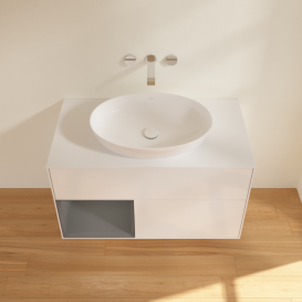 Тумба под раковину Villeroy & Boch Finion 100х50,1 см с подсветкой МДФ глянцевый белый лак/стекло белое матовое FA11GKGF