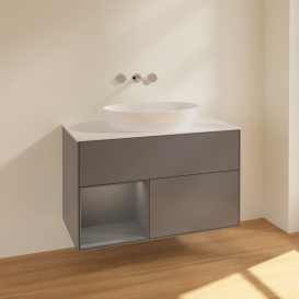 Тумба под раковину Villeroy & Boch Finion 100х50,1 см с подсветкой МДФ антрацит матовый лак/стекло белое матовое FA11GKGK