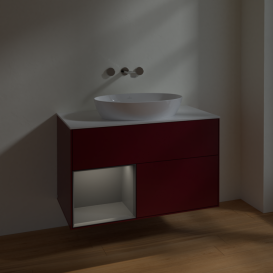 Тумба под раковину Villeroy & Boch Finion 100х50,1 см с подсветкой МДФ пион матовый лак/стекло белое матовое FA11GKHB