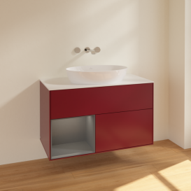 Тумба под раковину Villeroy & Boch Finion 100х50,1 см с подсветкой МДФ пион матовый лак/стекло белое матовое FA11GKHB