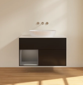 Тумба под раковину Villeroy & Boch Finion 100х50,1 см с подсветкой МДФ черный матовый лак/стекло белое матовое FA11GKPD