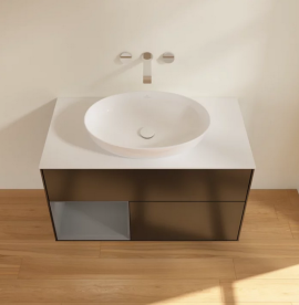 Тумба под раковину Villeroy & Boch Finion 100х50,1 см с подсветкой МДФ черный матовый лак/стекло белое матовое FA11GKPD