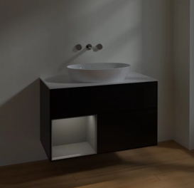 Тумба под раковину Villeroy & Boch Finion 100х50,1 см с подсветкой МДФ черный матовый лак/стекло белое матовое FA11GKPD