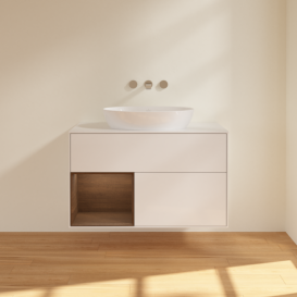 Тумба под раковину Villeroy & Boch Finion 100х50,1 см с подсветкой МДФ глянцевый белый лак/стекло белое матовое FA11GNGF