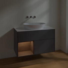 Тумба под раковину Villeroy & Boch Finion 100х50,1 см с подсветкой МДФ антрацит матовый лак/стекло белое матовое FA11GNGK