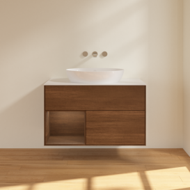 Тумба под раковину Villeroy & Boch Finion 100х50,1 см с подсветкой МДФ шпон грецкого ореха/стекло белое матовое FA11GNGN