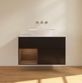 Тумба под раковину Villeroy & Boch Finion 100х50,1 см с подсветкой МДФ черный матовый лак/стекло белое матовое FA11GNPD