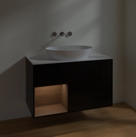 Тумба под раковину Villeroy & Boch Finion 100х50,1 см с подсветкой МДФ черный матовый лак/стекло белое матовое FA11GNPD