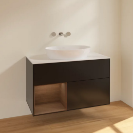 Тумба под раковину Villeroy & Boch Finion 100х50,1 см с подсветкой МДФ черный матовый лак/стекло белое матовое FA11GNPD