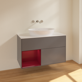 Тумба под раковину Villeroy & Boch Finion 100х50,1 см с подсветкой МДФ антрацит матовый лак/стекло белое матовое FA11HBGK