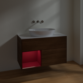 Тумба под раковину Villeroy & Boch Finion 100х50,1 см с подсветкой МДФ шпон грецкого ореха/стекло белое матовое FA11HBGN