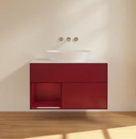 Тумба под раковину Villeroy & Boch Finion 100х50,1 см с подсветкой МДФ пион матовый лак/стекло белое матовое FA11HBHB