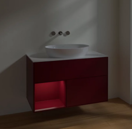 Тумба под раковину Villeroy & Boch Finion 100х50,1 см с подсветкой МДФ пион матовый лак/стекло белое матовое FA11HBHB