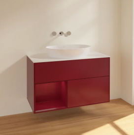 Тумба под раковину Villeroy & Boch Finion 100х50,1 см с подсветкой МДФ пион матовый лак/стекло белое матовое FA11HBHB