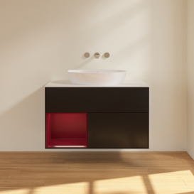 Тумба под раковину Villeroy & Boch Finion 100х50,1 см с подсветкой МДФ черный матовый лак/стекло белое матовое FA11HBPD