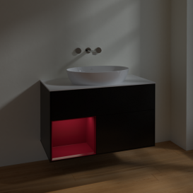 Тумба под раковину Villeroy & Boch Finion 100х50,1 см с подсветкой МДФ черный матовый лак/стекло белое матовое FA11HBPD