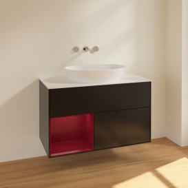 Тумба под раковину Villeroy & Boch Finion 100х50,1 см с подсветкой МДФ черный матовый лак/стекло белое матовое FA11HBPD