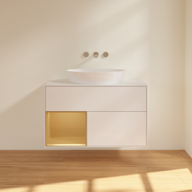 Тумба под раковину Villeroy & Boch Finion 100х50,1 см с подсветкой МДФ глянцевый белый лак/стекло белое матовое FA11HFGF