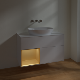 Тумба под раковину Villeroy & Boch Finion 100х50,1 см с подсветкой МДФ глянцевый белый лак/стекло белое матовое FA11HFGF