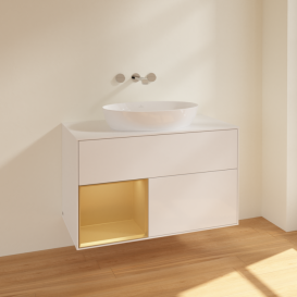 Тумба под раковину Villeroy & Boch Finion 100х50,1 см с подсветкой МДФ глянцевый белый лак/стекло белое матовое FA11HFGF