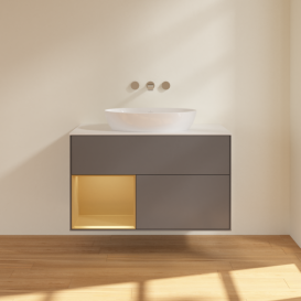 Тумба под раковину Villeroy & Boch Finion 100х50,1 см с подсветкой МДФ антрацит матовый лак/стекло белое матовое FA11HFGK