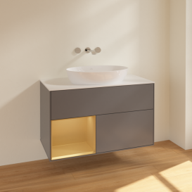 Тумба под раковину Villeroy & Boch Finion 100х50,1 см с подсветкой МДФ антрацит матовый лак/стекло белое матовое FA11HFGK