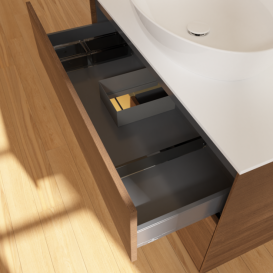 Тумба под раковину Villeroy & Boch Finion 100х50,1 см с подсветкой МДФ шпон грецкого ореха/стекло белое матовое FA11HFGN